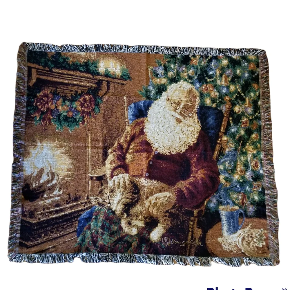Dona Gelsinger “A Long Winters Nap” Tapestry Throw Blanket Santa Cat 50
